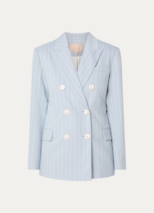 JOSH V Pleun double-breasted blazer met streepprint - voorkant lichtblauw