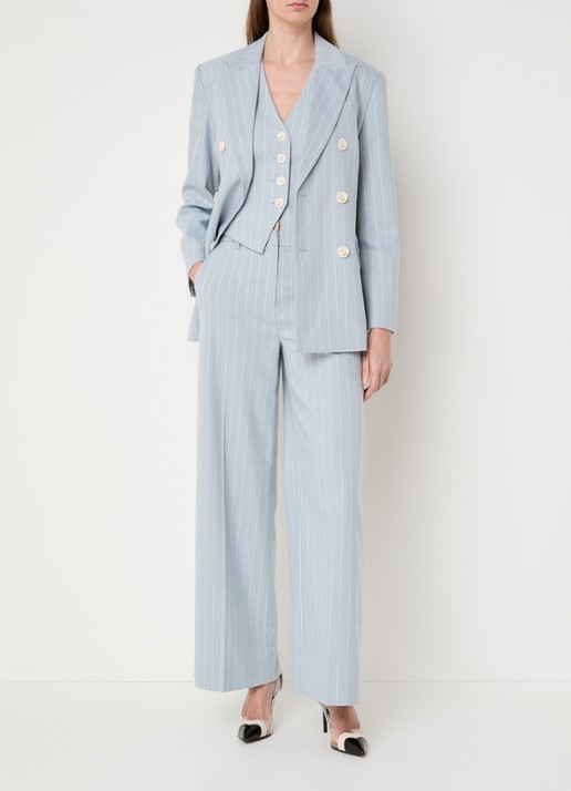 JOSH V Pleun double-breasted blazer met streepprint - voorkant 2 lichtblauw