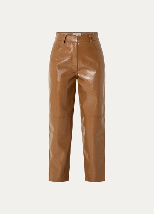 JOSH V Rae high waist tapered fit broek van imitatieleer met glanzende finish - voorkant 2 cognac