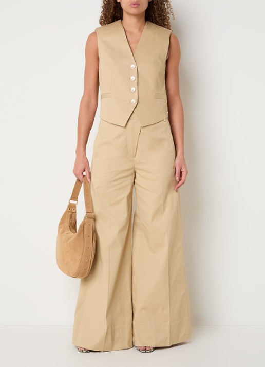 JOSH V Regina high waist wide fit palazzobroek met steekzakken - voorkant 4 camel