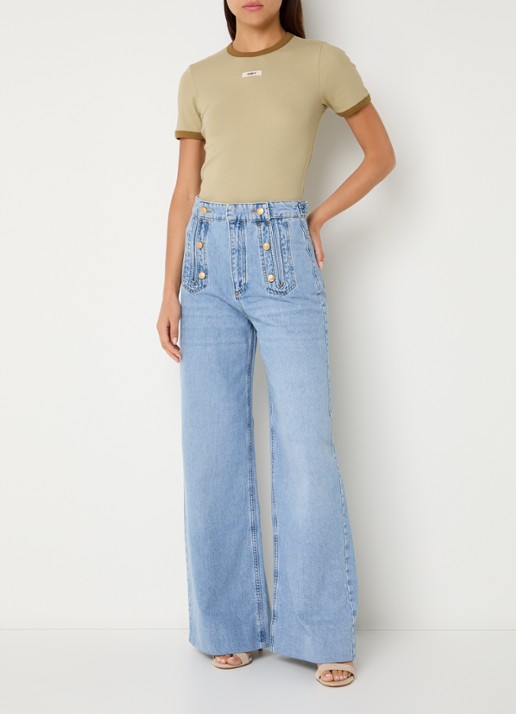 JOSH V Rumo high waist wide leg jeans met lichte wassing - voorkant 3 indigo