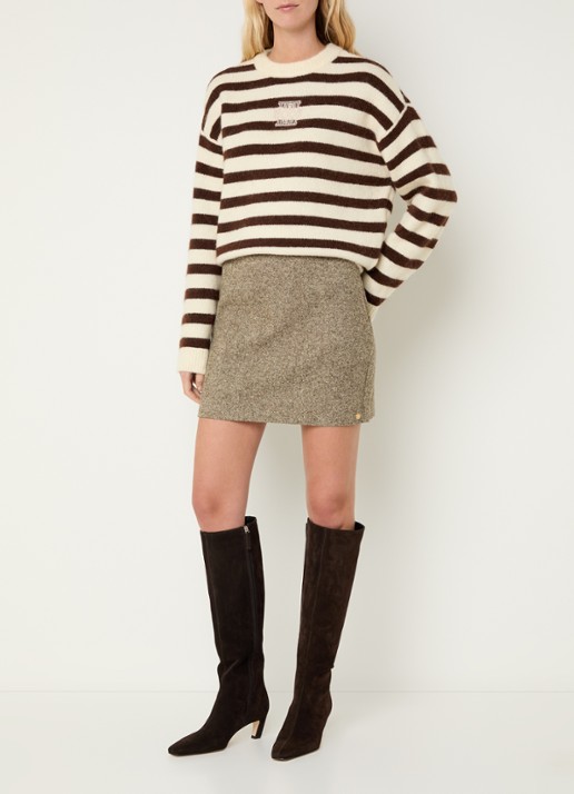 JOSH V Selby mini kokerrok in wolblend - voorkant 2 beige