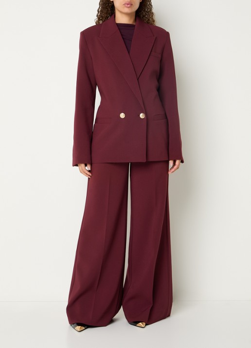 JOSH V Sky high waist wide fit pantalon met persplooi - voorkant 2 bordeauxrood