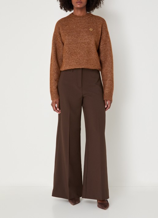 JOSH V Sky high waist wide fit pantalon met steekzakken - voorkant 3 donkerbruin
