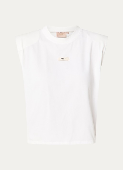 JOSH V Sue T-shirt met schoudervulling en logo - voorkant 3 gebroken wit