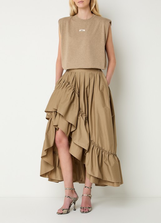 JOSH V Sue T-shirt met schoudervulling en logo - voorkant 3 khaki