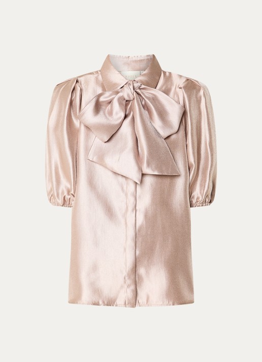 JOSH V Sylviana Blouse van satijn met afneembare sjaalkraag - voorkant 3 lichtroze