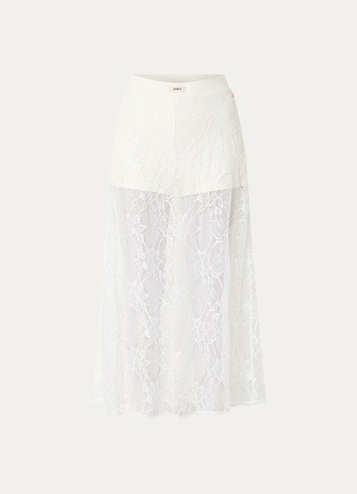 JOSH V Trixie midi rok met broderie - voorkant 3 beige