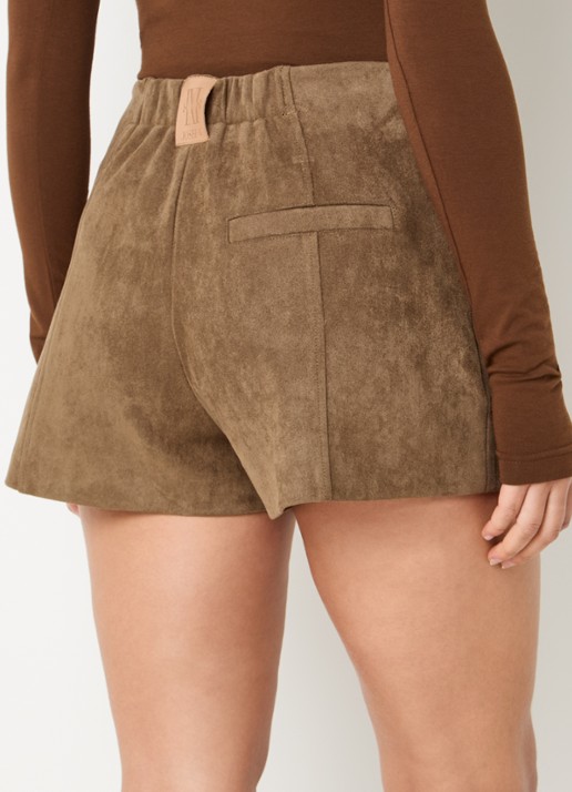 JOSH V Vik high waist straight fit korte broek van imitatiesuède - achterkant 4 lichtbruin