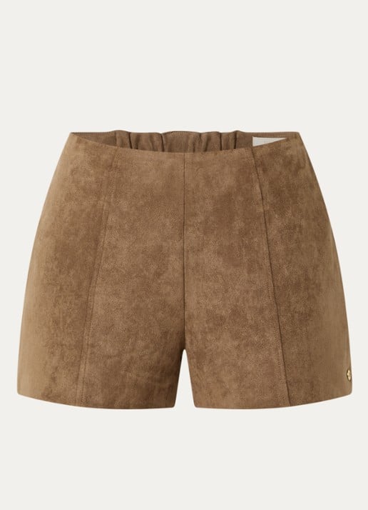 JOSH V Vik high waist straight fit korte broek van imitatiesuède - voorkant lichtbruin