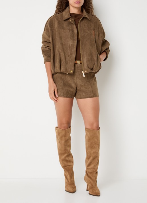 JOSH V Vik high waist straight fit korte broek van imitatiesuède - voorkant 2 lichtbruin