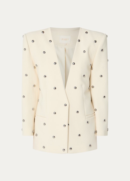 JOSH V Yven blazer met paspelzakken en studs - voorkant lichtgeel