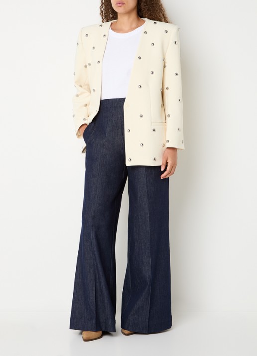 JOSH V Yven blazer met paspelzakken en studs - voorkant 2 lichtgeel