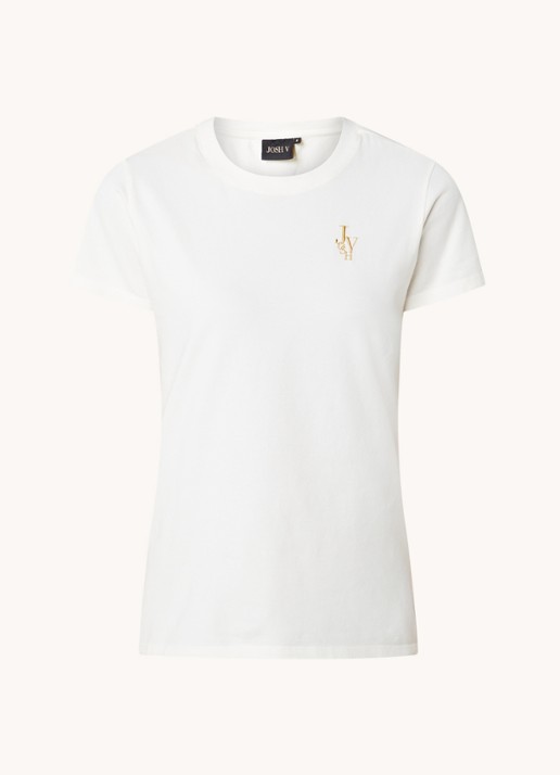 JOSH V Zoe T-shirt met logoborduring - voorkant 2 gebroken wit