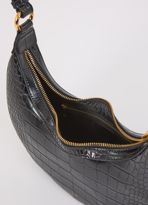 JW PEI Carly schoudertas met crocostructuur - detail 2 zwart