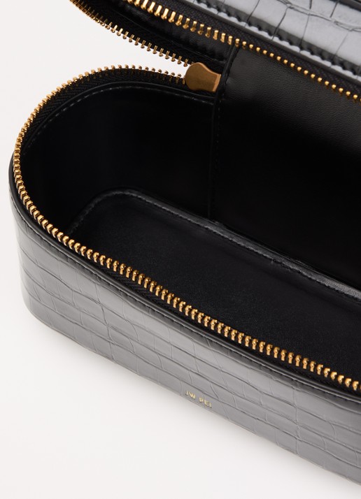 JW PEI Cleo Box handtas met crocostructuur en afneembare schouderriem - detail 3 zwart