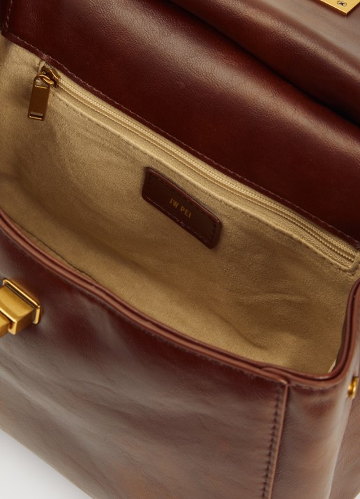 JW PEI Lucia Classic handtas met afneembare schouderriem - detail cognac