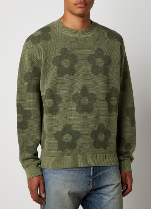 KENZO Grofgebreide trui met bloemenprint - detail 3 groen