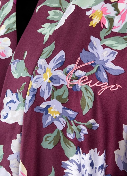KENZO K Bouquet badjas met bloemenprint - detail 4 aubergine