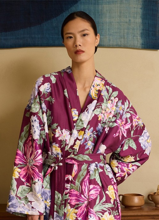 KENZO K Bouquet badjas met bloemenprint - voorkant 3 aubergine