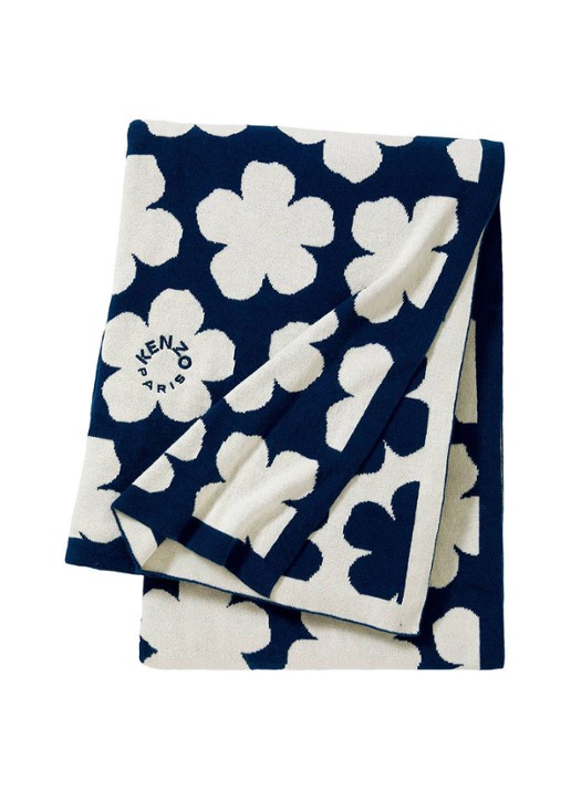 KENZO K Hanadot plaid met bloemenprint 130 x 170 cm - voorkant 3 royalblauw