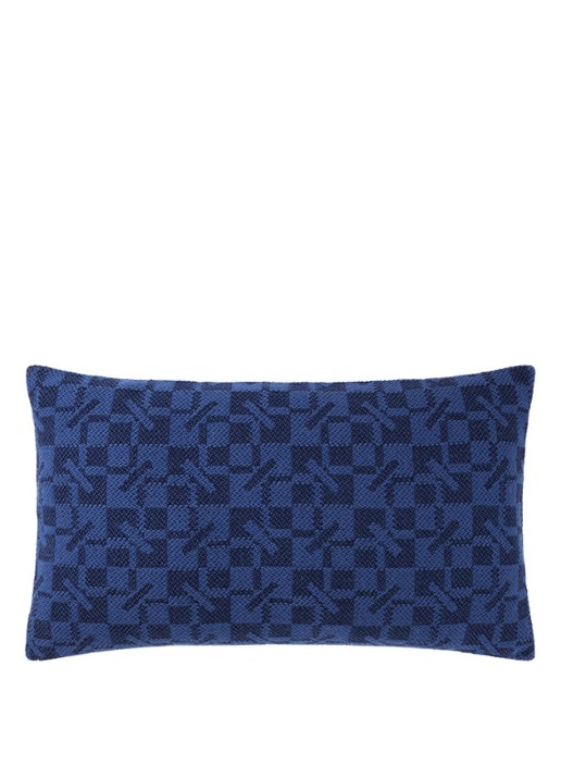 KENZO K Monogram sierkussenhoes in wolblend 33 x 57 cm - achterkant 3 donkerblauw