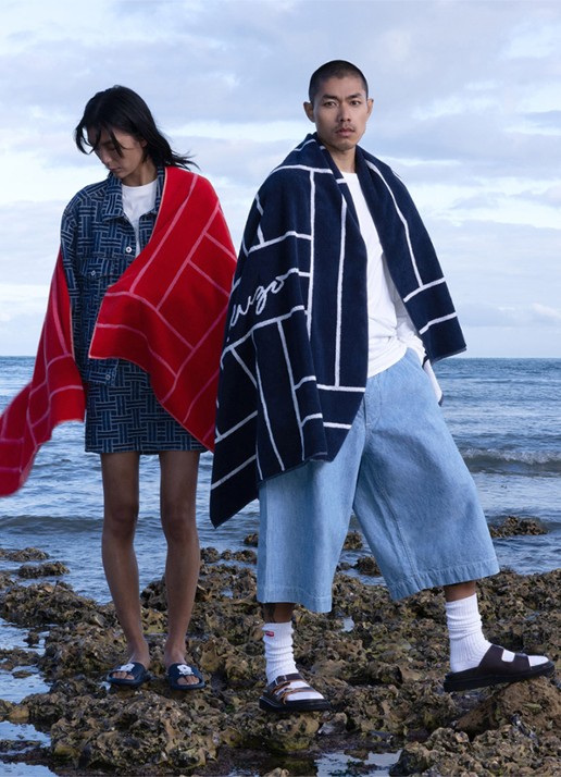 KENZO K Tatami strandlaken 90 x 170 cm - detail donkerblauw