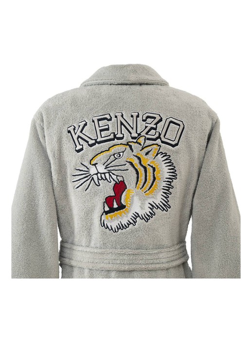 KENZO K Vtiger badjas van  katoen met logoprint - detail 4 middengrijs