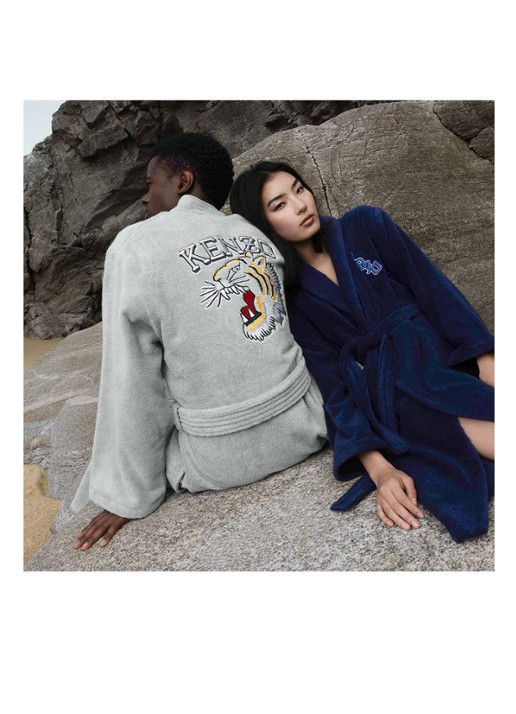KENZO K Vtiger badjas van  katoen met logoprint - detail 11 donkerblauw