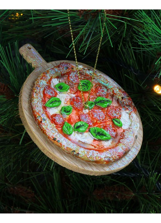 Kersten Italiaanse Pizza kersthanger 10,4 cm - voorkant 3 bruin