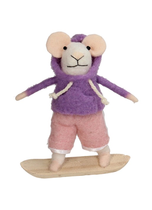 Kersten Snowboardende Muis kersthanger 11,5 cm