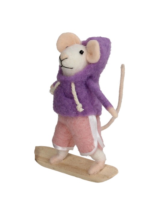 Kersten Snowboardende Muis kersthanger 11,5 cm - voorkant 4 lila