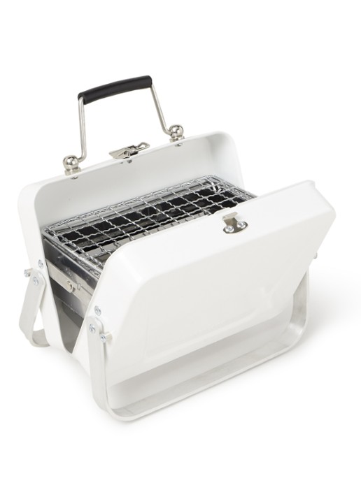 Kikkerland Draagbare houtskoolbarbecue 18 x 13 cm  - voorkant wit