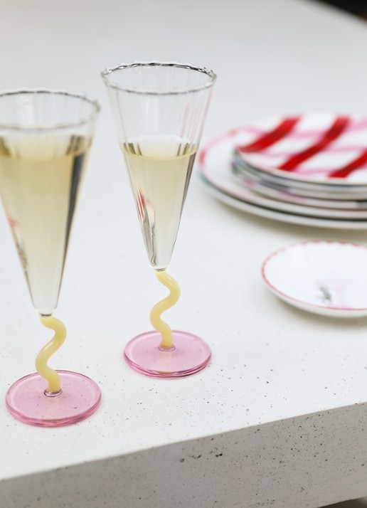 &Klevering Curve champagneglas set van 2 - detail 3 roze