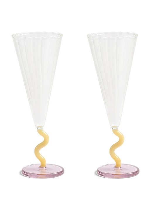 &Klevering Curve champagneglas set van 2 - voorkant roze