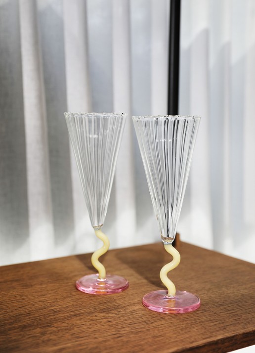 &Klevering Curve champagneglas set van 2 - voorkant 2 roze