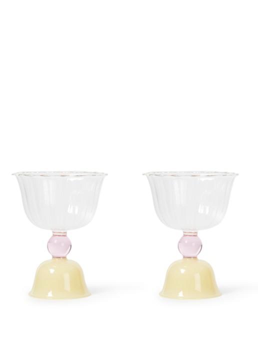 &Klevering Glass Tulip coupe 20 cl set van 2 - voorkant mosterd