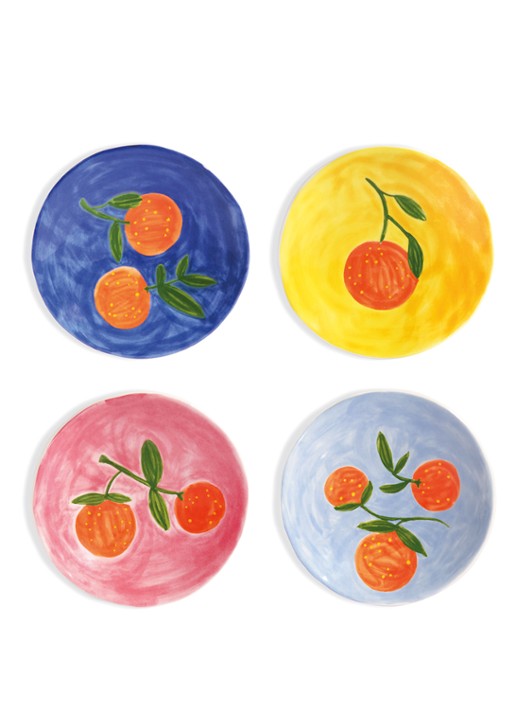 &Klevering Orange ontbijtbord 16 cm set van 4 - voorkant oranje