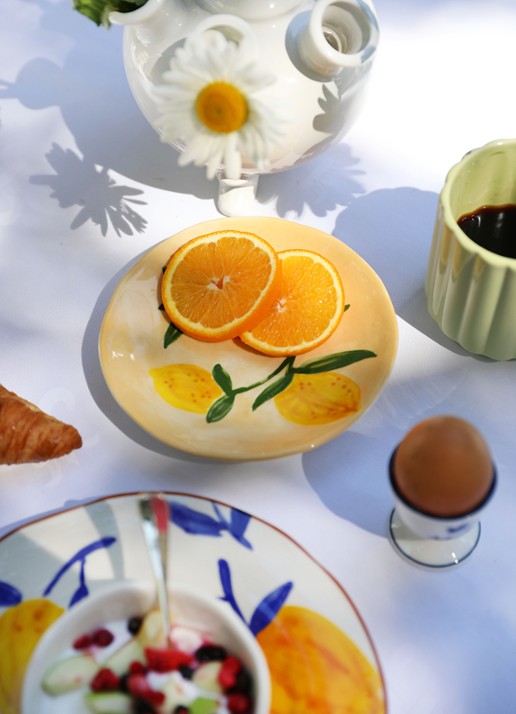 &Klevering Orange ontbijtbord 16 cm set van 4 - voorkant 2 oranje