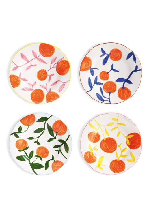 &Klevering Orange Twig dinerbord 22 cm set van 4 - voorkant oranje