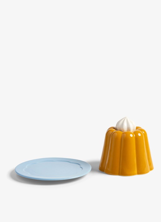 &Klevering Pudding cloche van aardewerk 14 cm  - voorkant 3 geel
