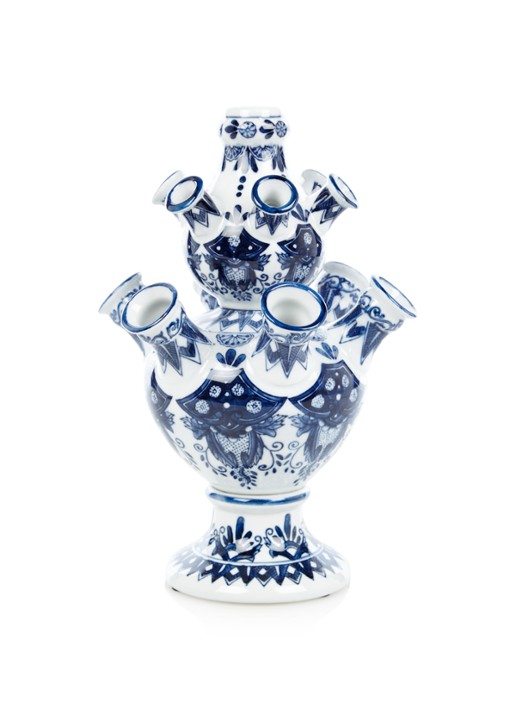 &Klevering Pyramid tulpenvaas van porselein 31 cm - voorkant blauw