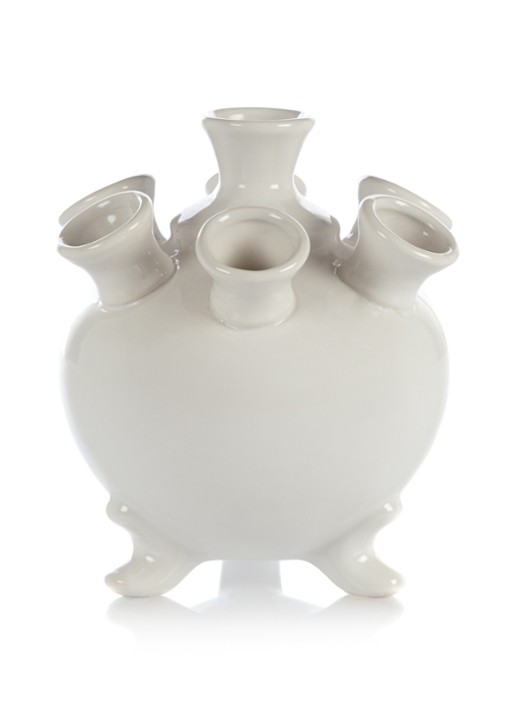 &Klevering Ronde tulpenvaas op pootjes 17 cm - voorkant wit