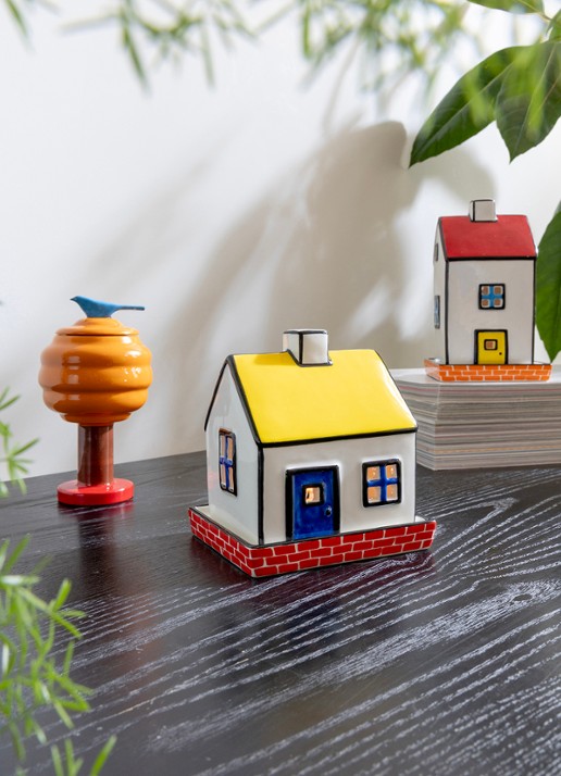 &Klevering Theelichthouder cottage 12.5 cm  - achterkant 4 geel