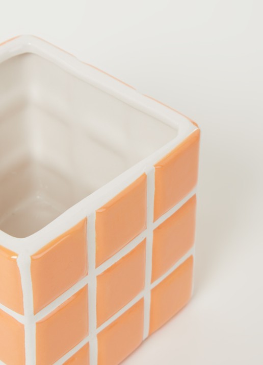 &Klevering Tile bloempot van keramiek voor binnen - 10 cm  - detail 3 oranje