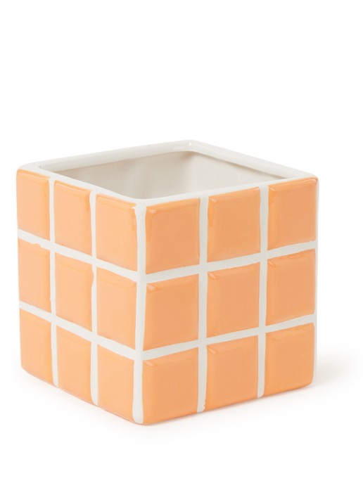&Klevering Tile bloempot van keramiek voor binnen - 10 cm  - voorkant oranje