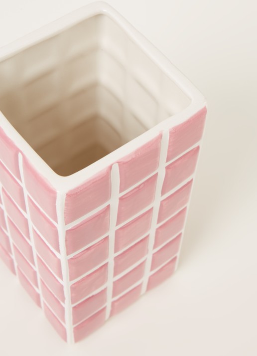 &Klevering Tile vaas 21 cm - detail roze
