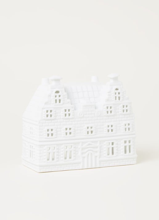 &Klevering Trapgevel waxinelichthouder 12 cm - voorkant 3 wit