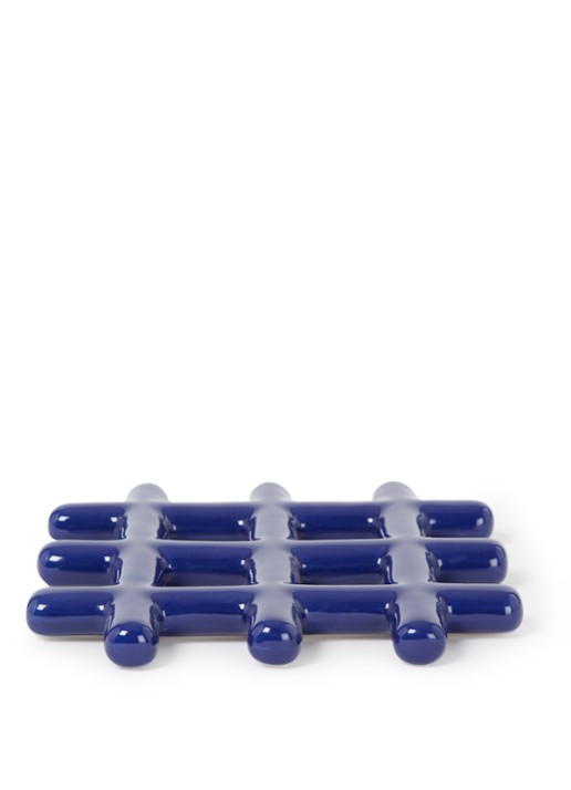 &Klevering Trivet Grid onderzetter van aardewerk - voorkant kobaltblauw
