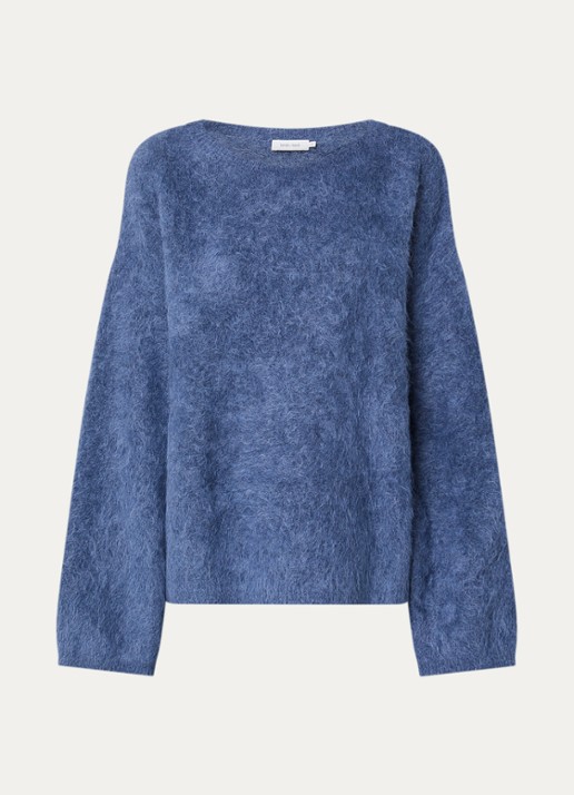 Knit-ted Amalia grofgebreide trui met boothals - voorkant 2 staalblauw